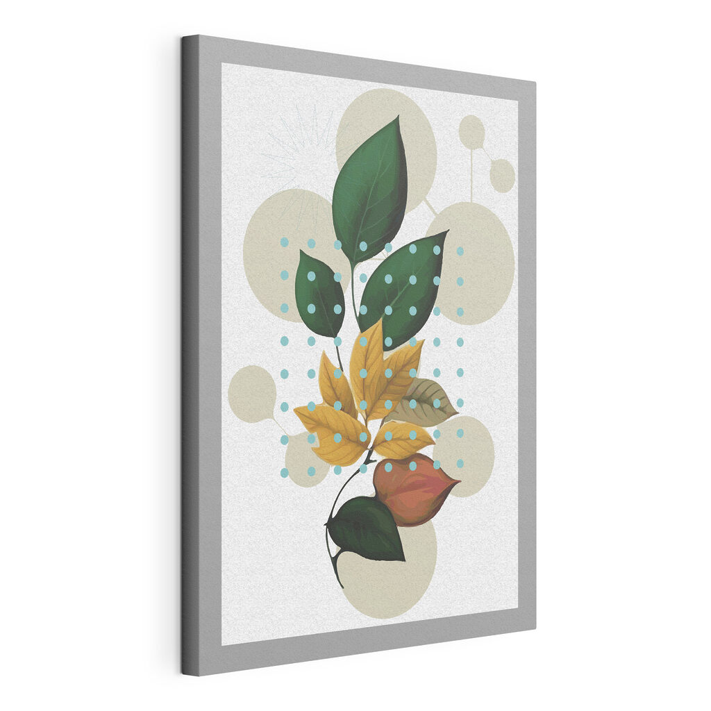 Feuilles et fleurs stylisées, toile tendue et bord enveloppé