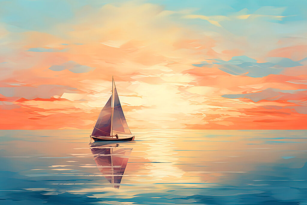 Voilier aux reflets chauds — motif complet