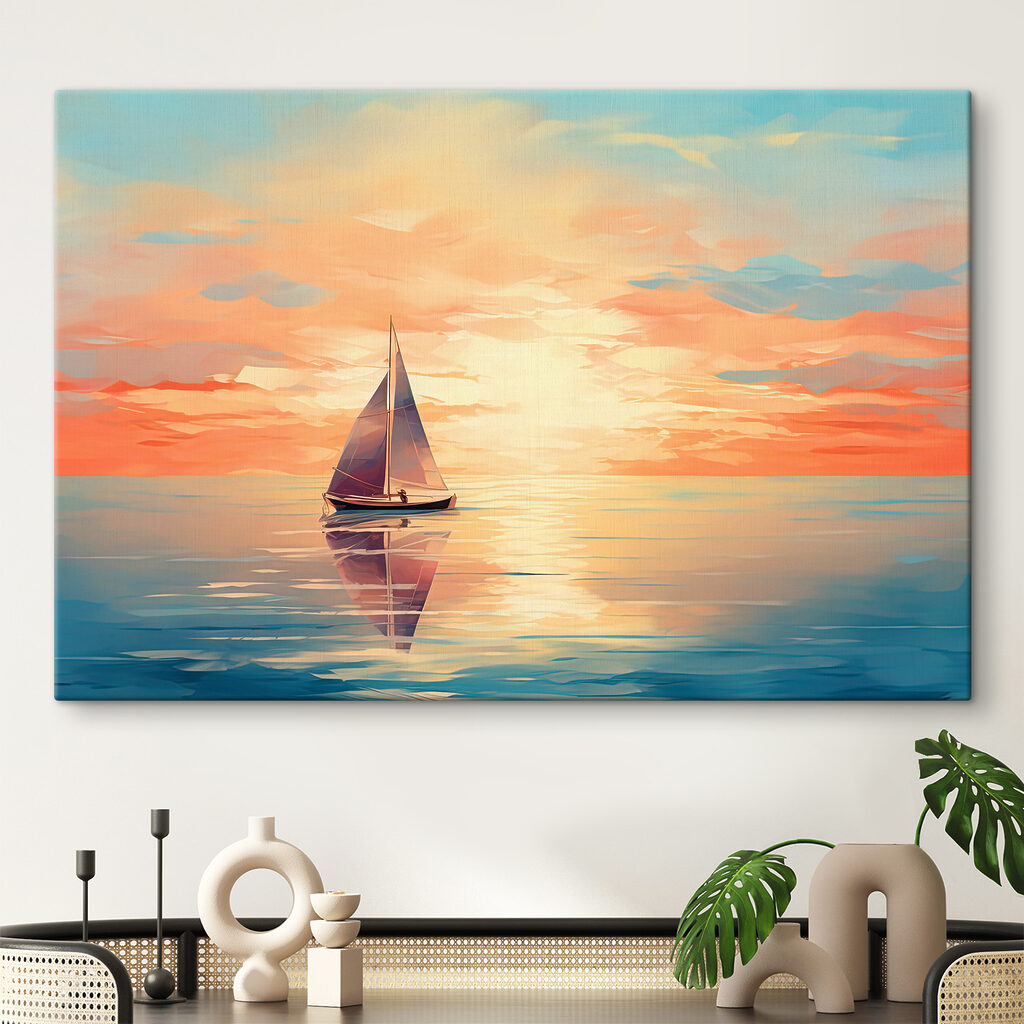 Voilier aux reflets chauds dans un intérieur