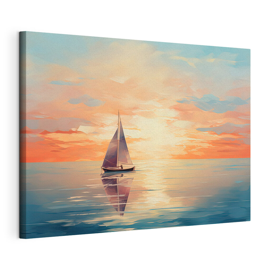 Voilier aux reflets chauds, toile tendue et bord enveloppé