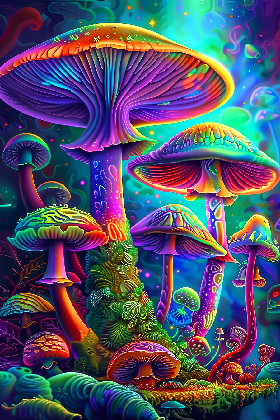 Champignons colorés — motif complet