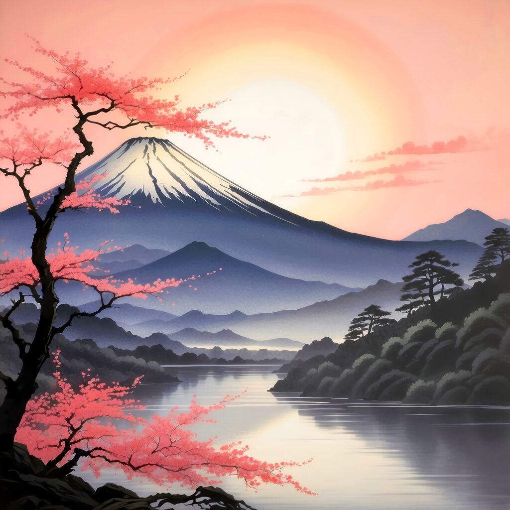 Montagne au ciel rose — motif complet