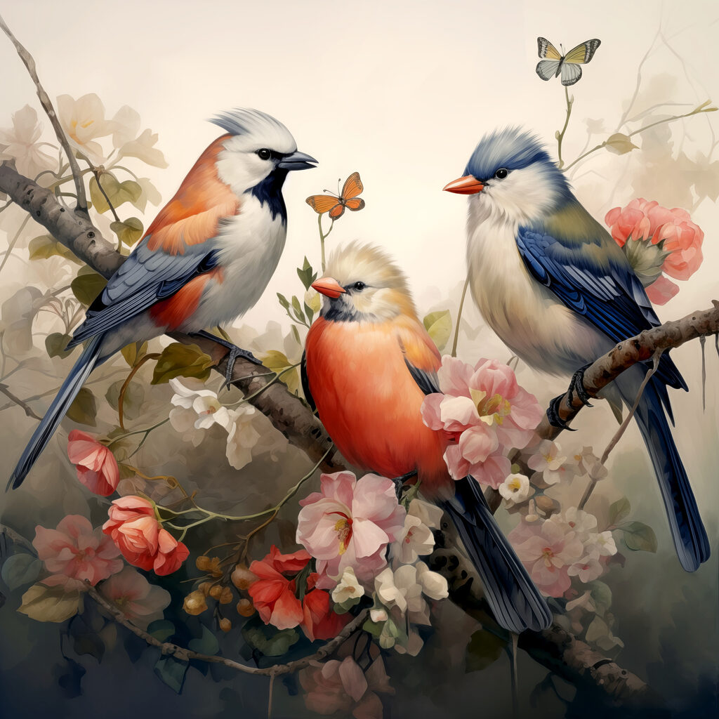 Petits oiseaux réunis — motif complet