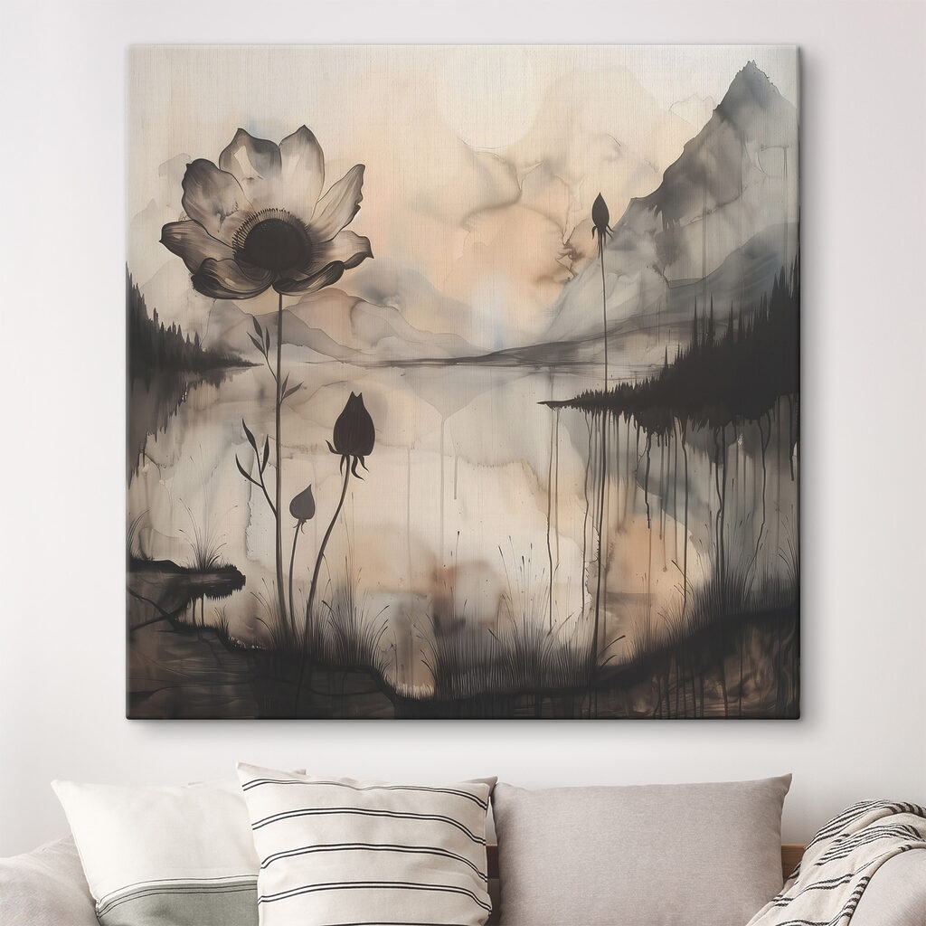 Fleur et lac brumeux — intérieur 1