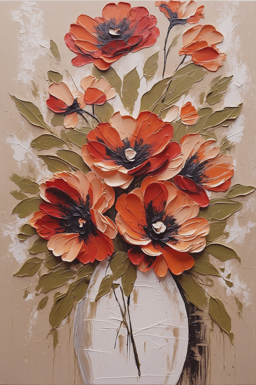 Bouquet rouge orangé — motif complet