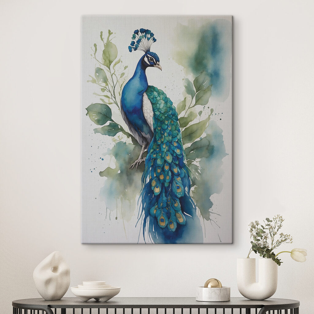 Paon à l’aquarelle dans un intérieur