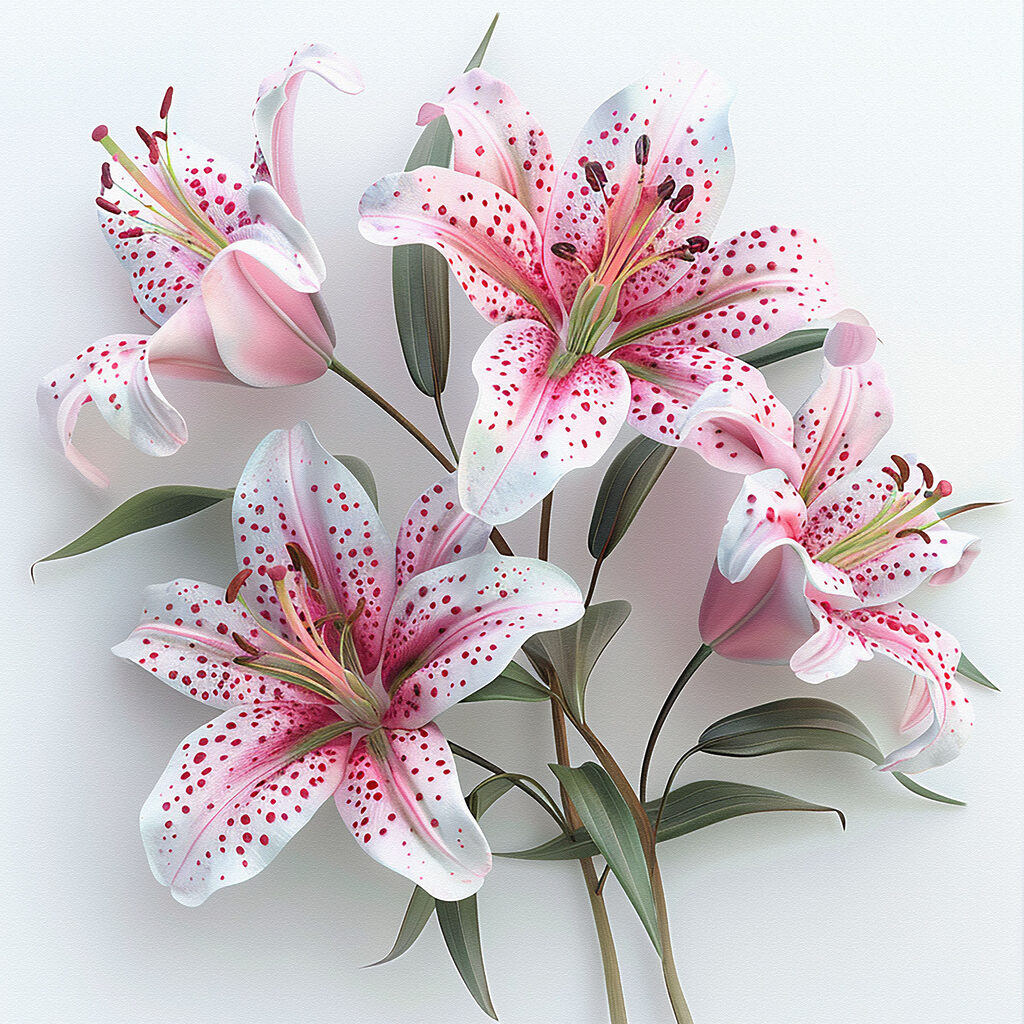 Lys roses mouchetés — motif complet