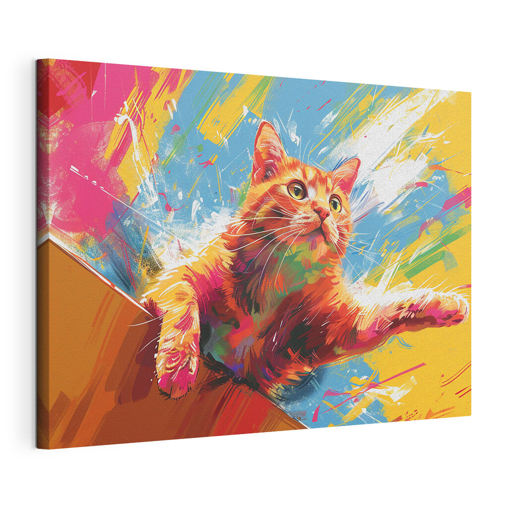 Chaton, patte tendue, toile tendue et bord enveloppé