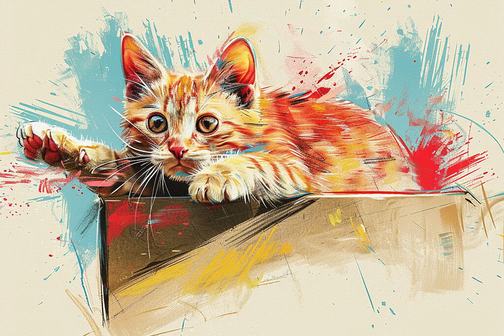 Chaton dans son carton — motif complet