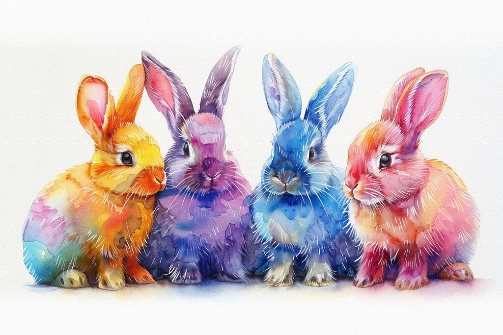 Petits lapins colorés — motif complet