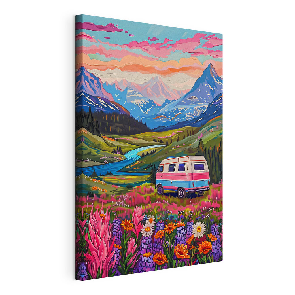Escapade en van, toile tendue et bord enveloppé