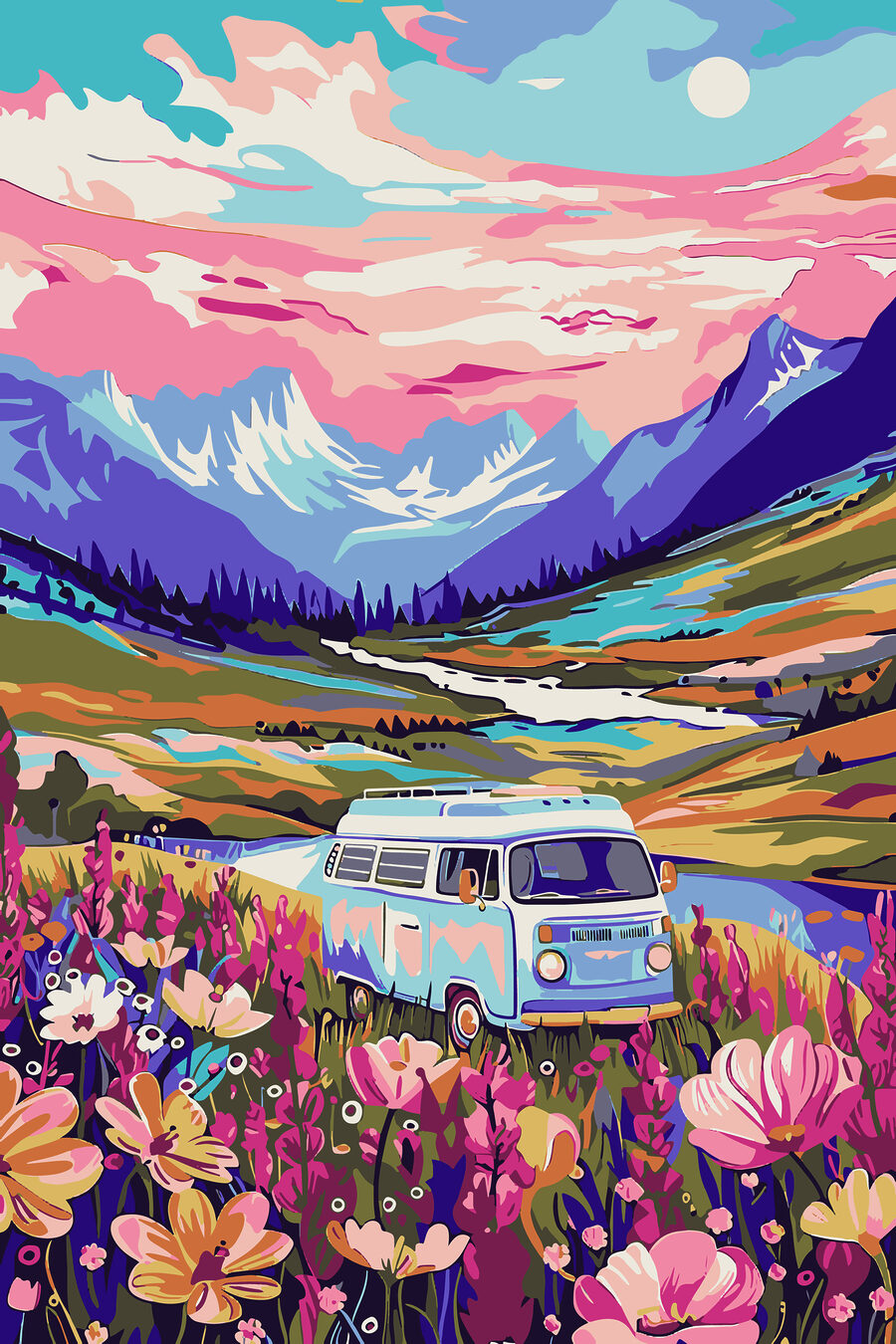 Van parmi les fleurs — motif complet