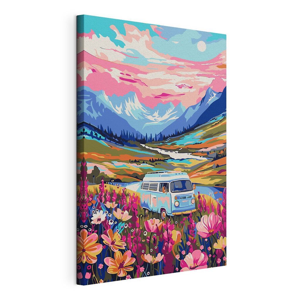 Van parmi les fleurs, toile tendue et bord enveloppé