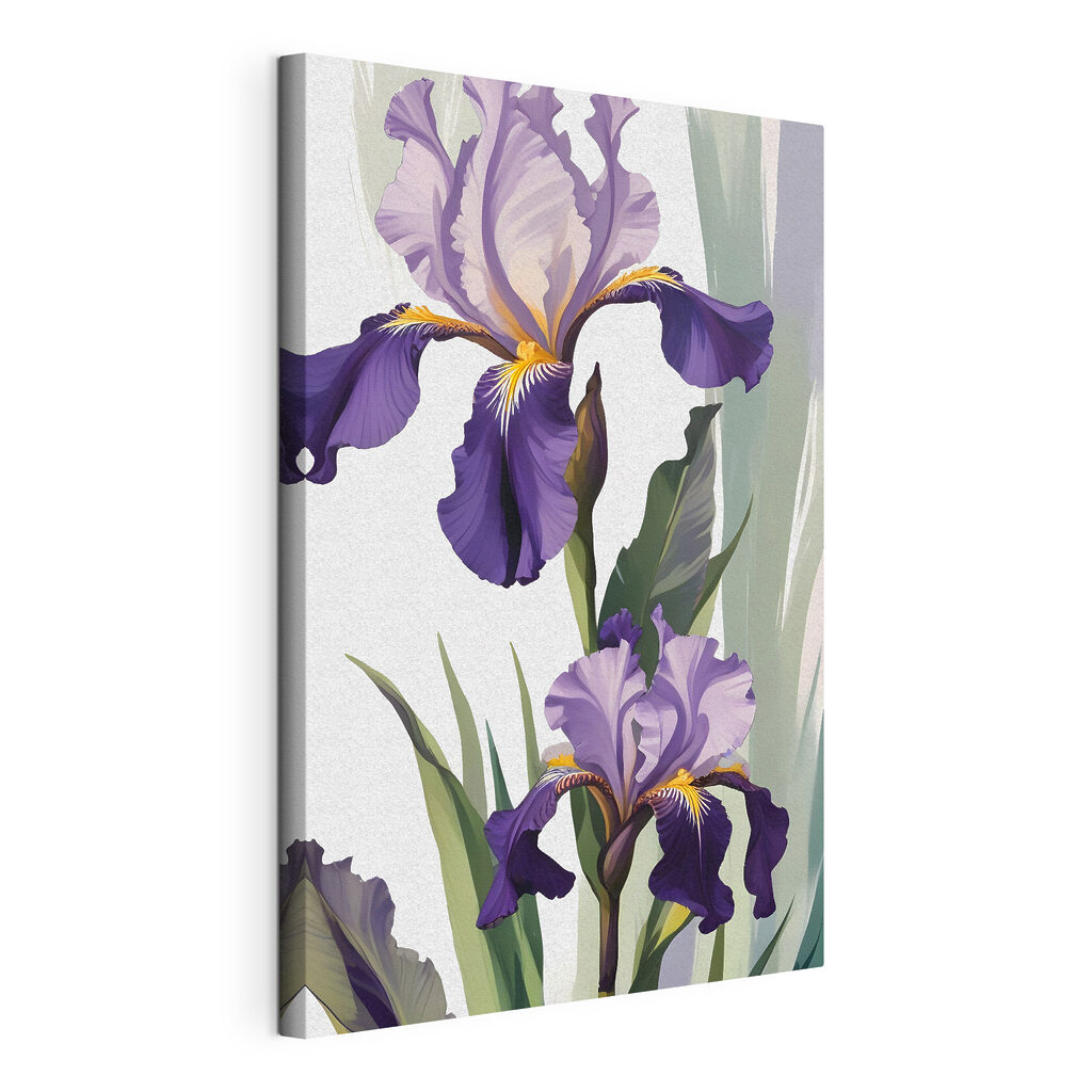 Iris violet et jaune, toile tendue et bord enveloppé