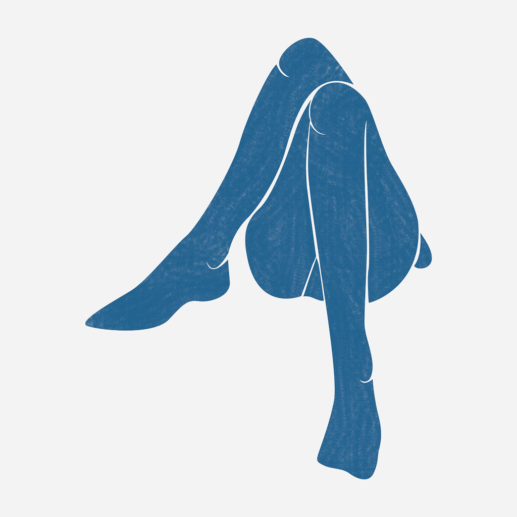 Silhouette assise en bleu — motif complet