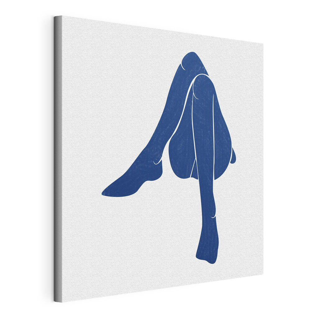 Silhouette assise en bleu, toile tendue et bord enveloppé