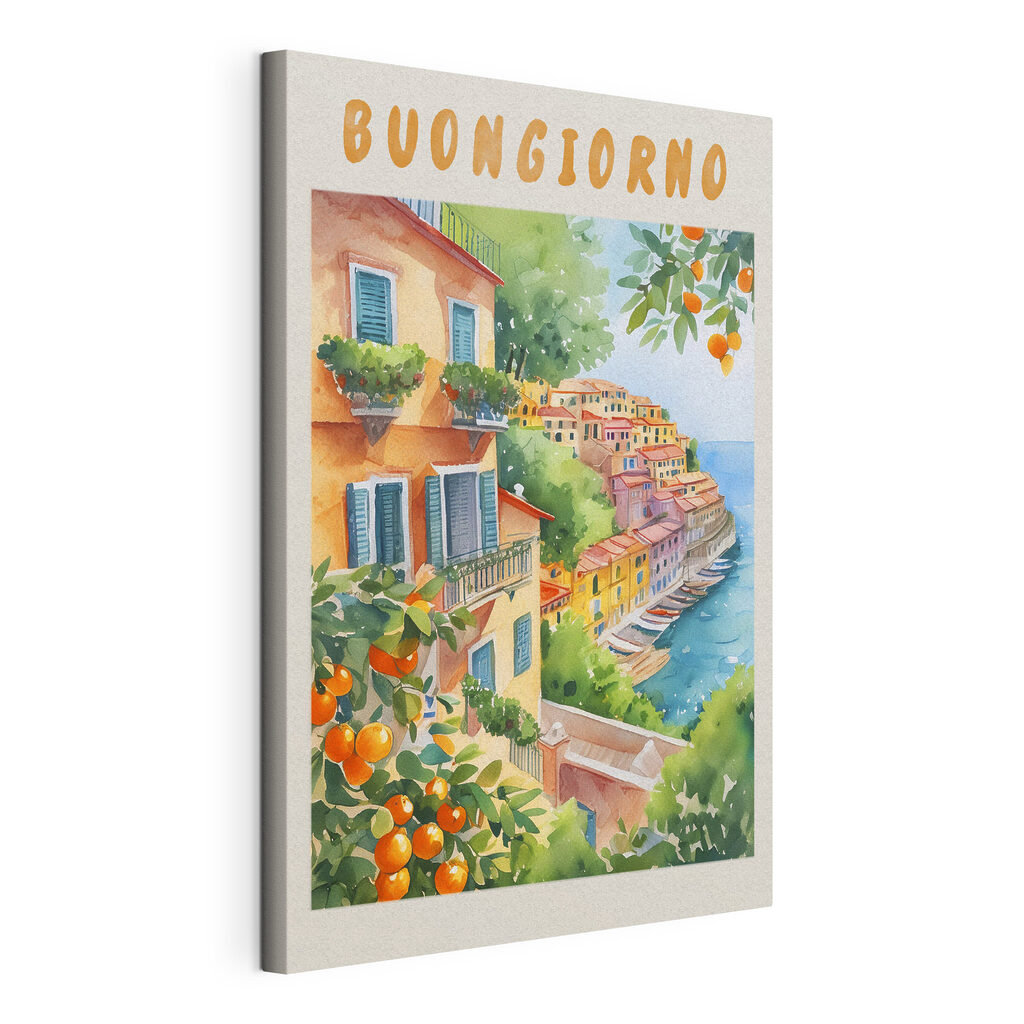 Buongiorno aux oranges, toile tendue et bord enveloppé