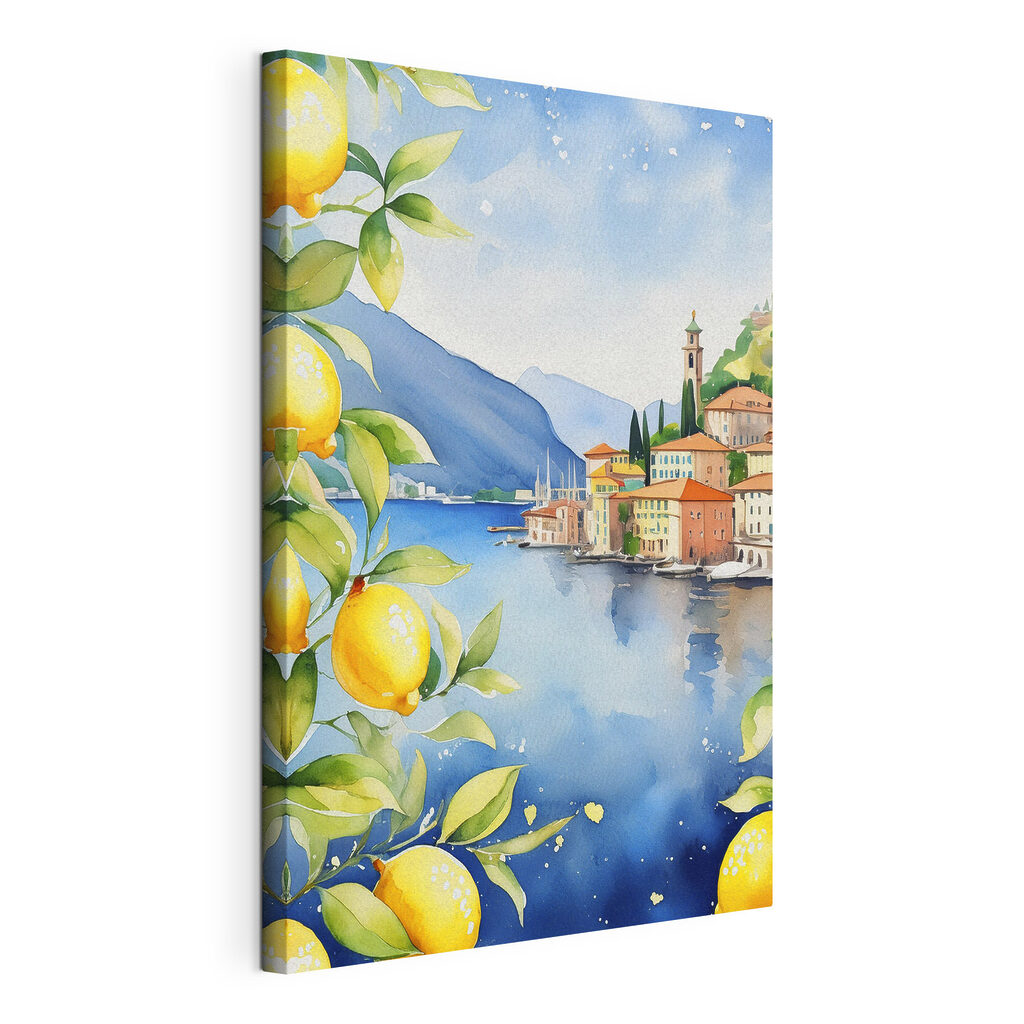 Citrons autour du lac, toile tendue et bord enveloppé