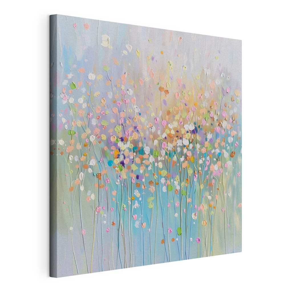 Fleurs comme des lueurs, toile tendue et bord enveloppé