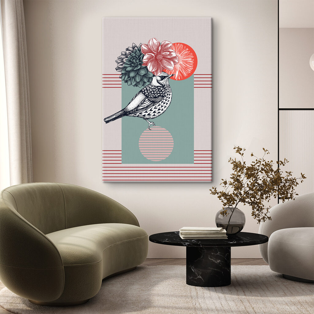Oiseau en collage botanique — intérieur 1