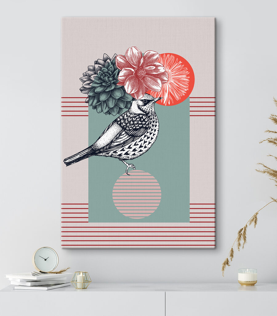 Oiseau en collage botanique — intérieur 2