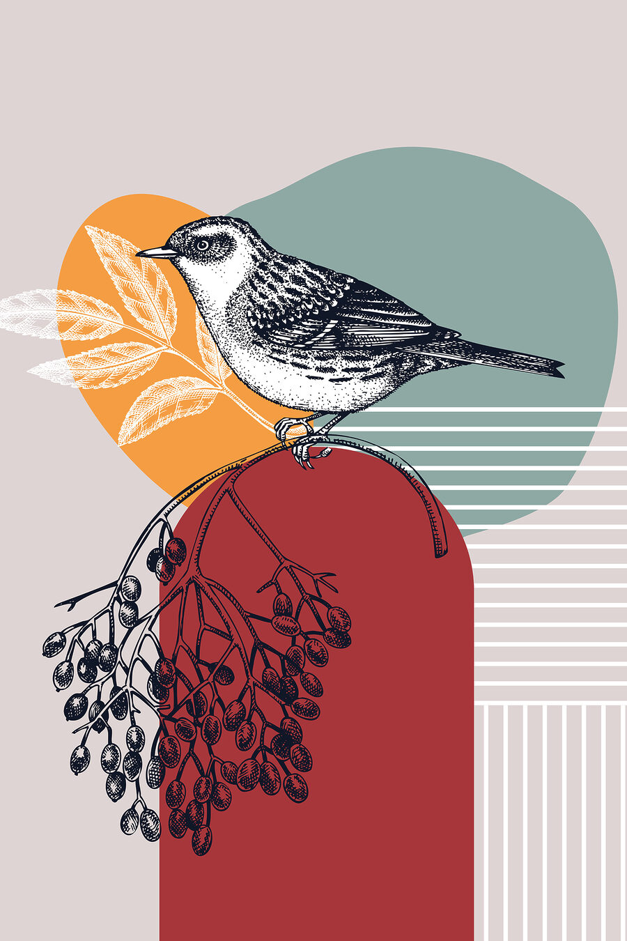 Oiseau sur fond rayé — motif complet