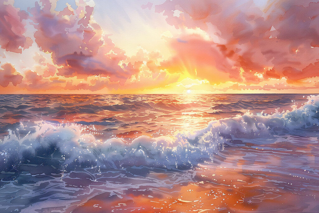 Soleil couchant sur l’océan — motif complet