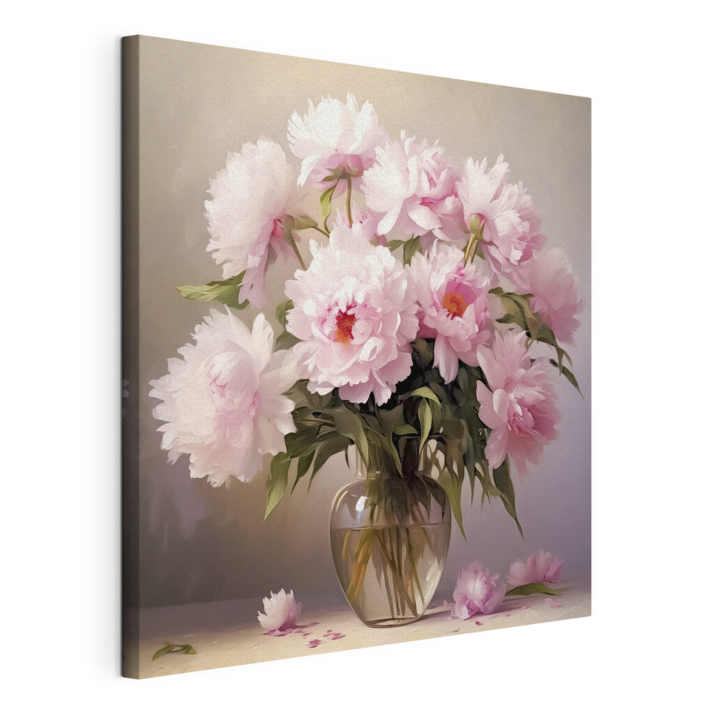 Bouquet rose, toile tendue et bord enveloppé