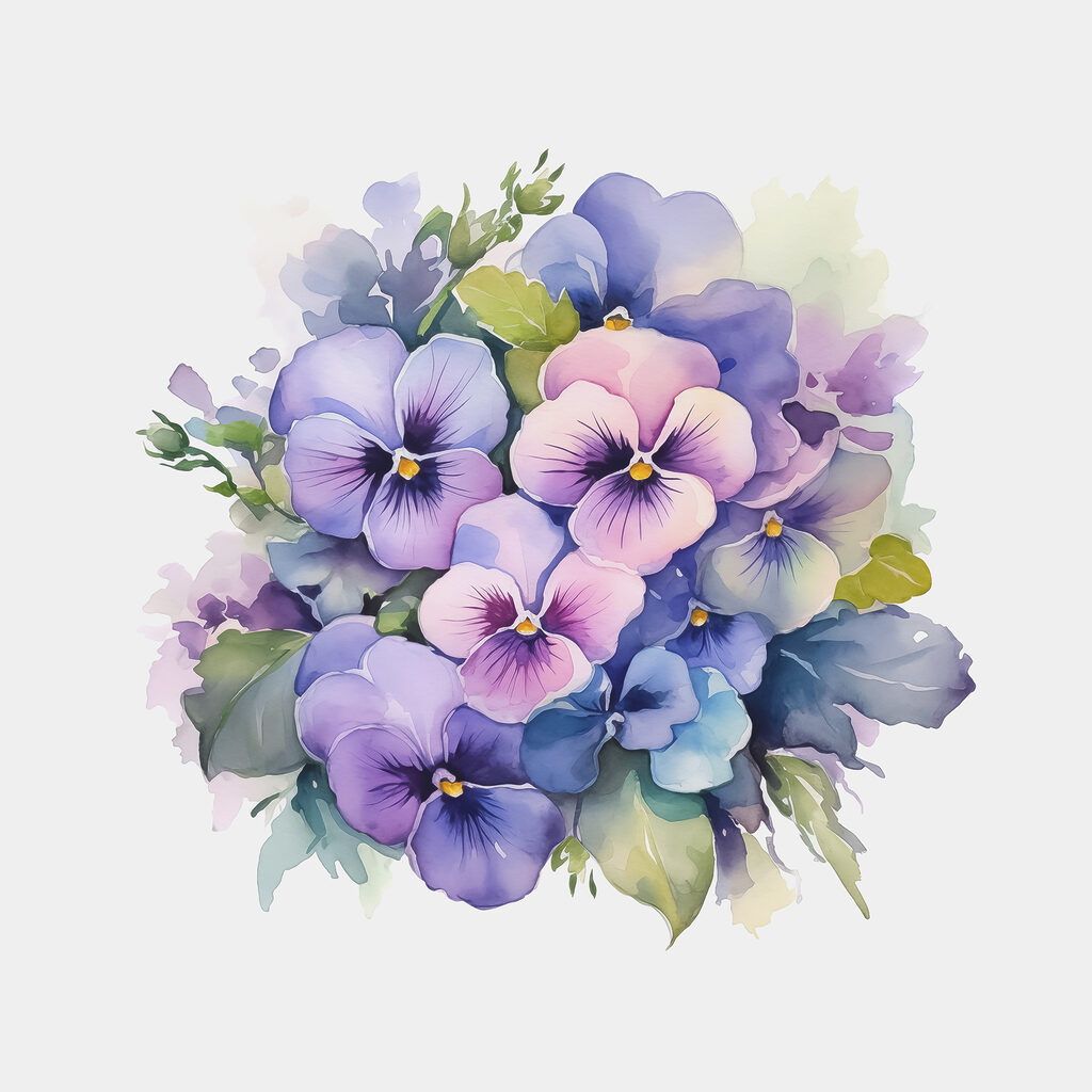 Violettes en douce aquarelle — motif complet