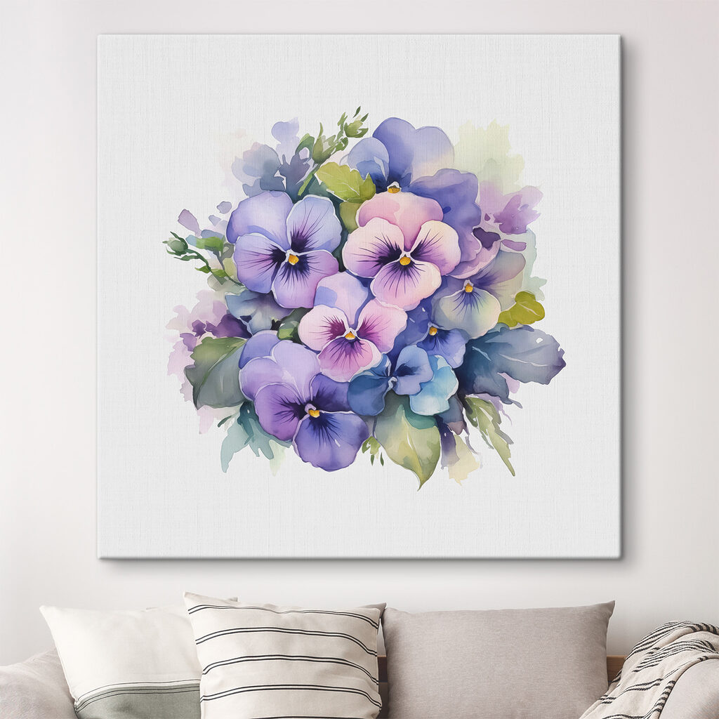 Violettes en douce aquarelle dans un intérieur