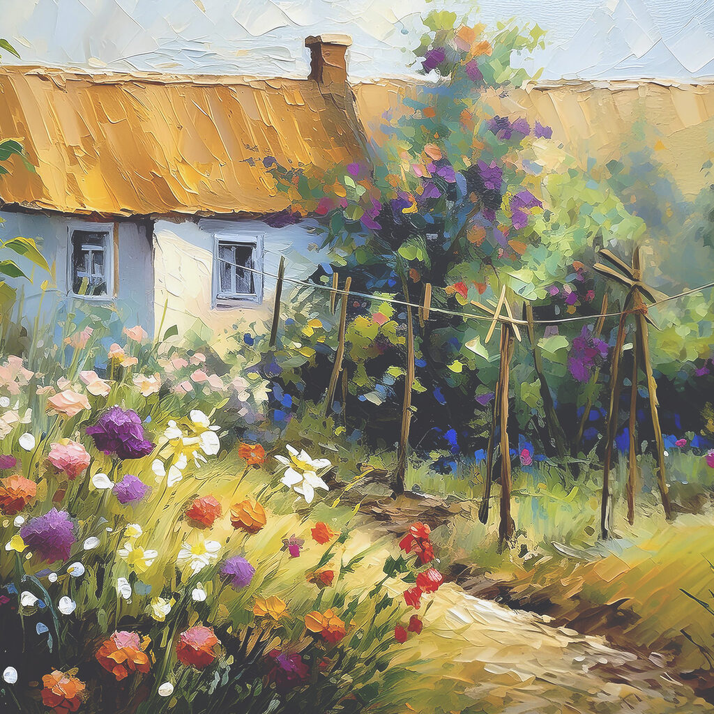 Maison au jardin fleuri — motif complet