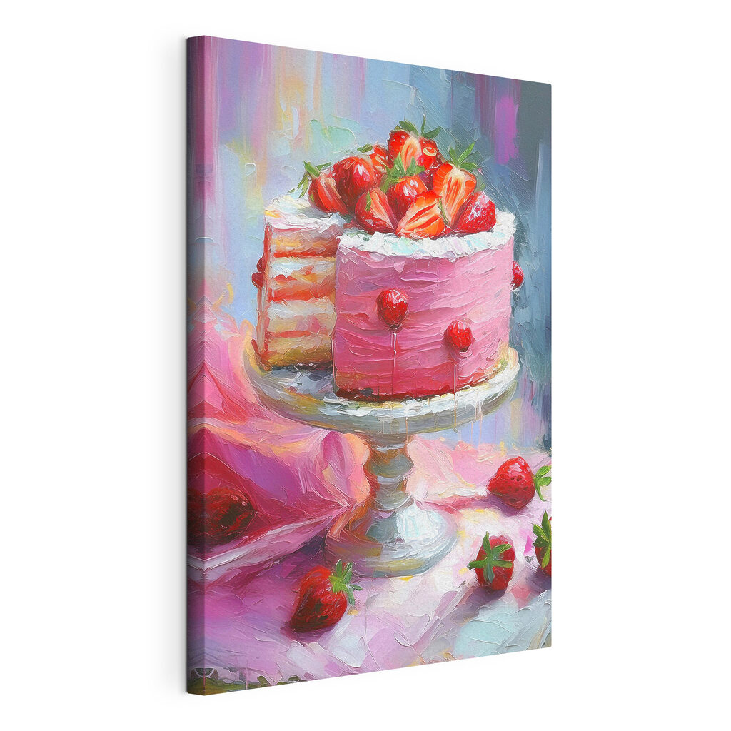 Gâteau aux fraises, toile tendue et bord enveloppé
