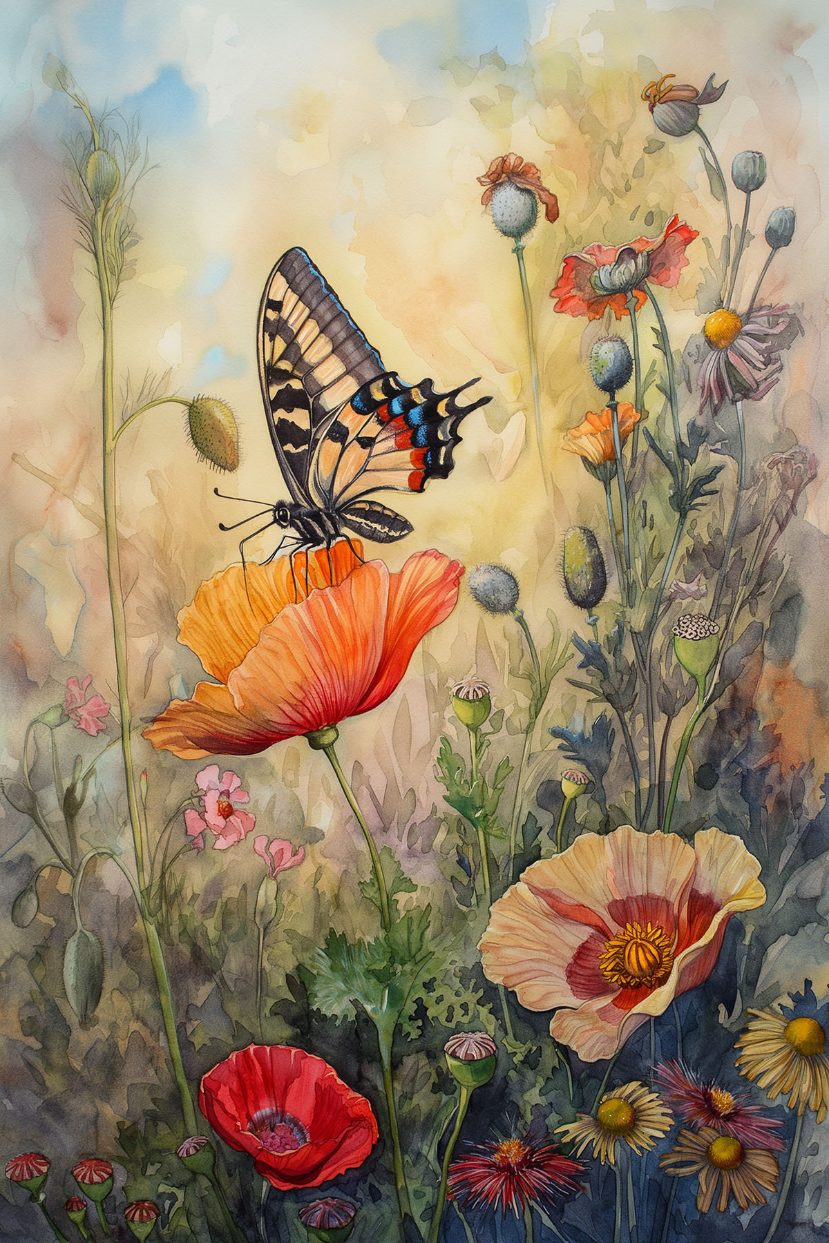Papillon dans les herbes — motif complet