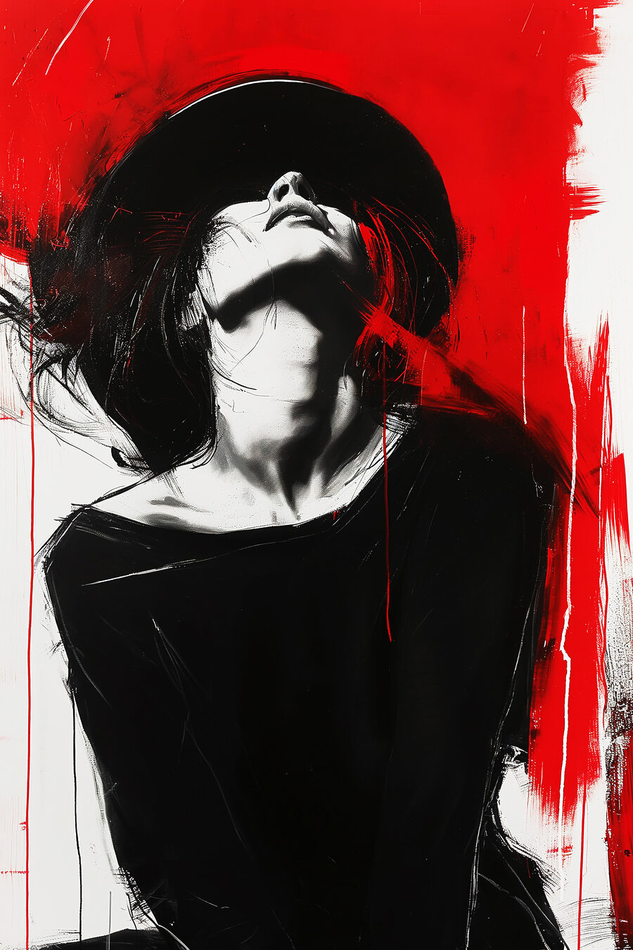 Chapeau noir sur rouge — motif complet