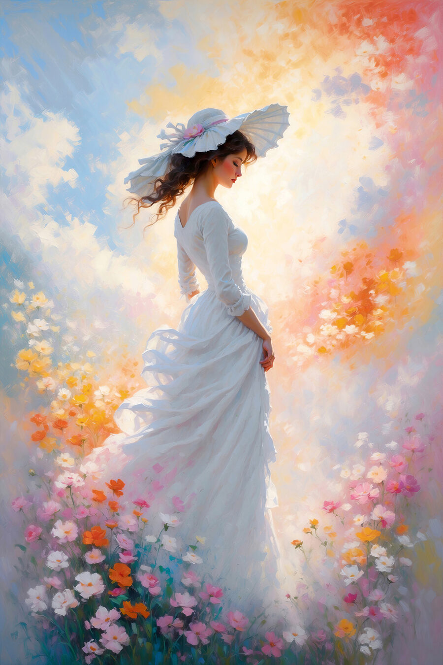 Femme en robe blanche — motif complet