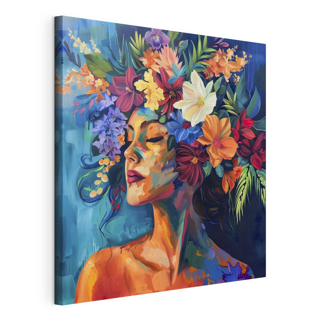 Ses pensées en fleurs, toile tendue et bord enveloppé