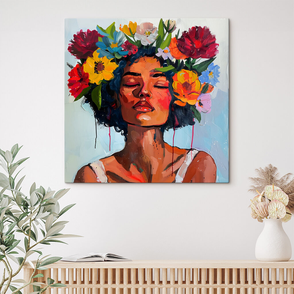 Couronne fleurie au soleil dans un intérieur