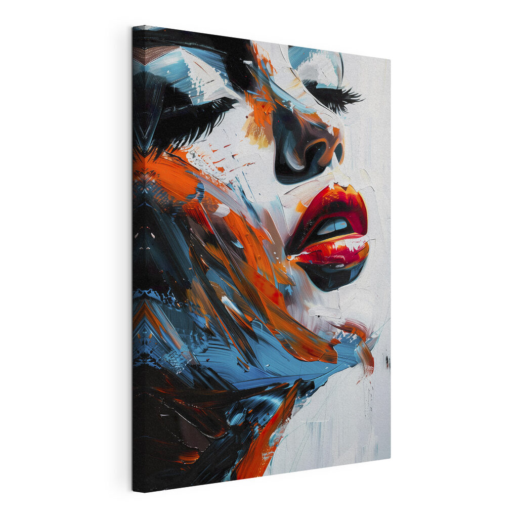 Visage entre les couleurs, toile tendue et bord enveloppé