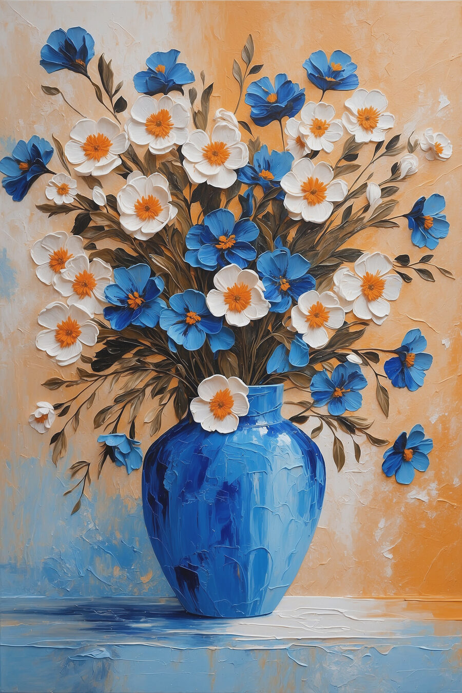 Fleurs au vase bleu — motif complet
