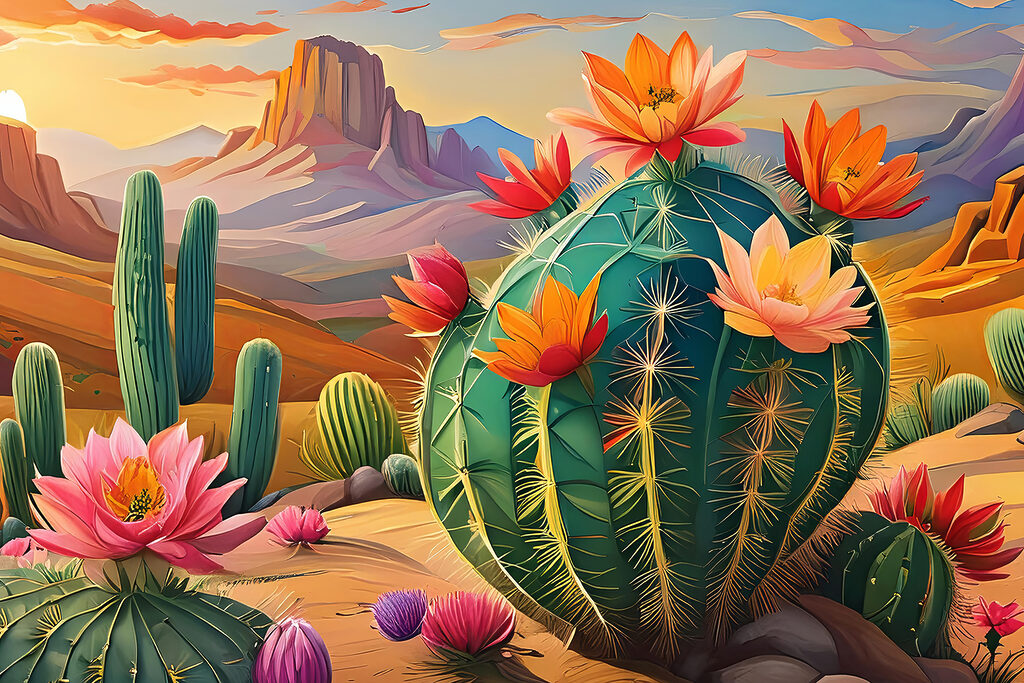 Cactus fleuris du désert — motif complet