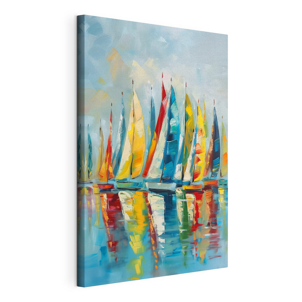 Voiliers et reflets, toile tendue et bord enveloppé