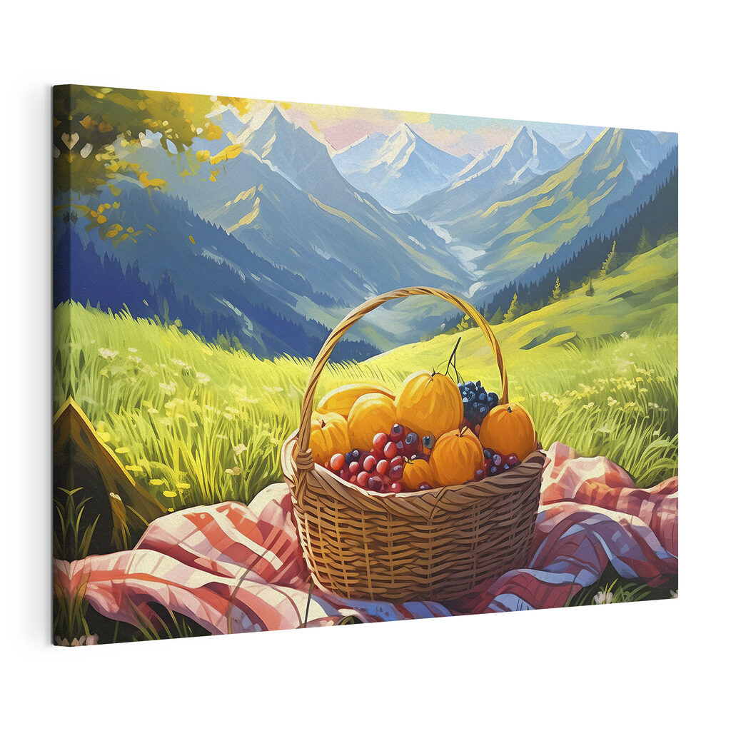 Pique-nique en montagne, toile tendue et bord enveloppé