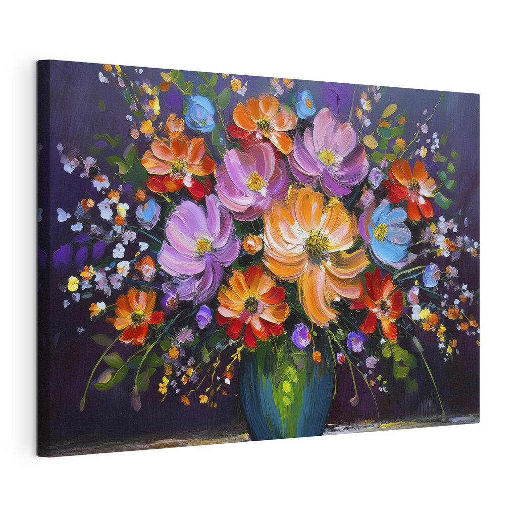 Bouquet haut en couleur, toile tendue et bord enveloppé