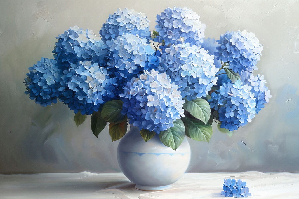 Hortensias au vase blanc — motif complet