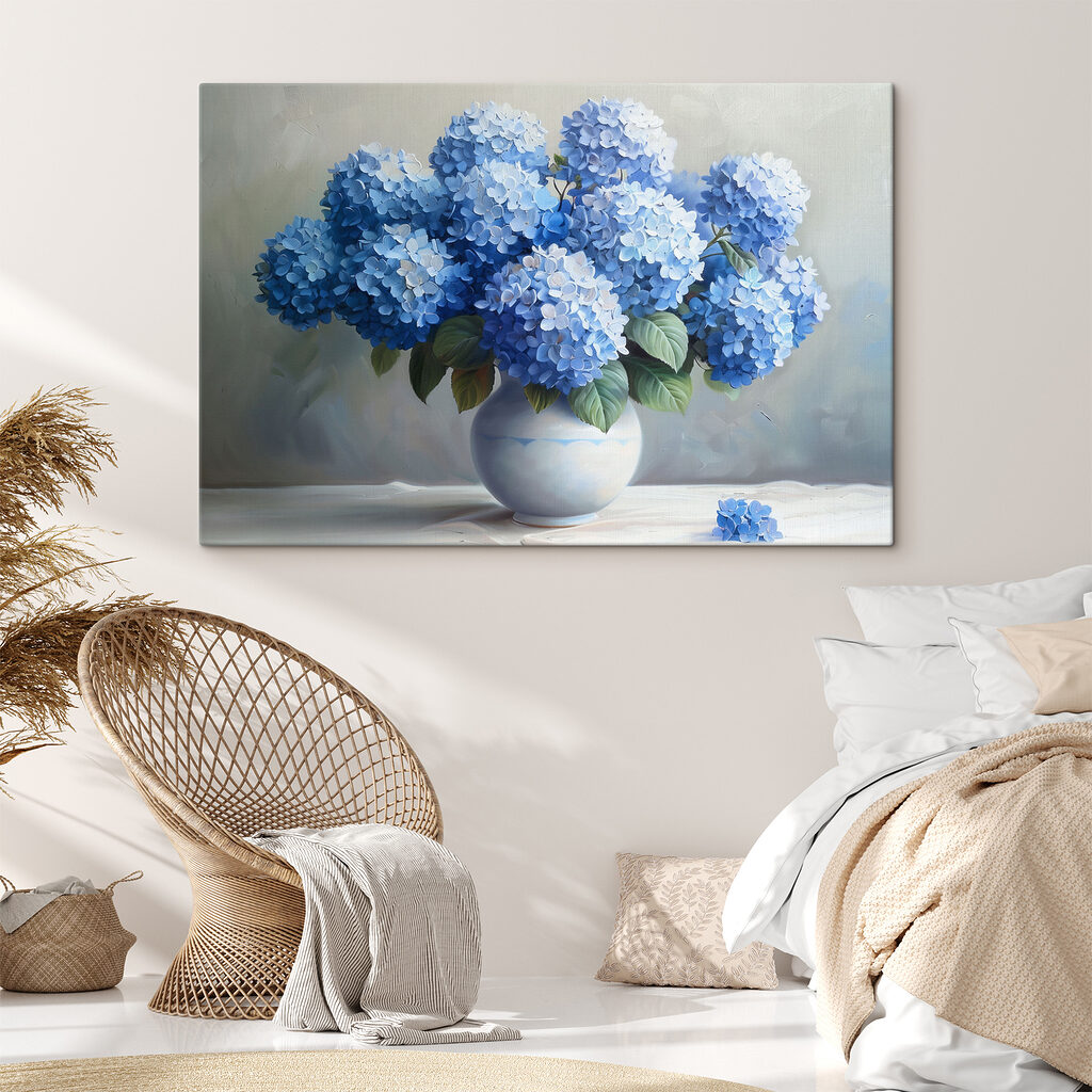 Hortensias au vase blanc — intérieur 1