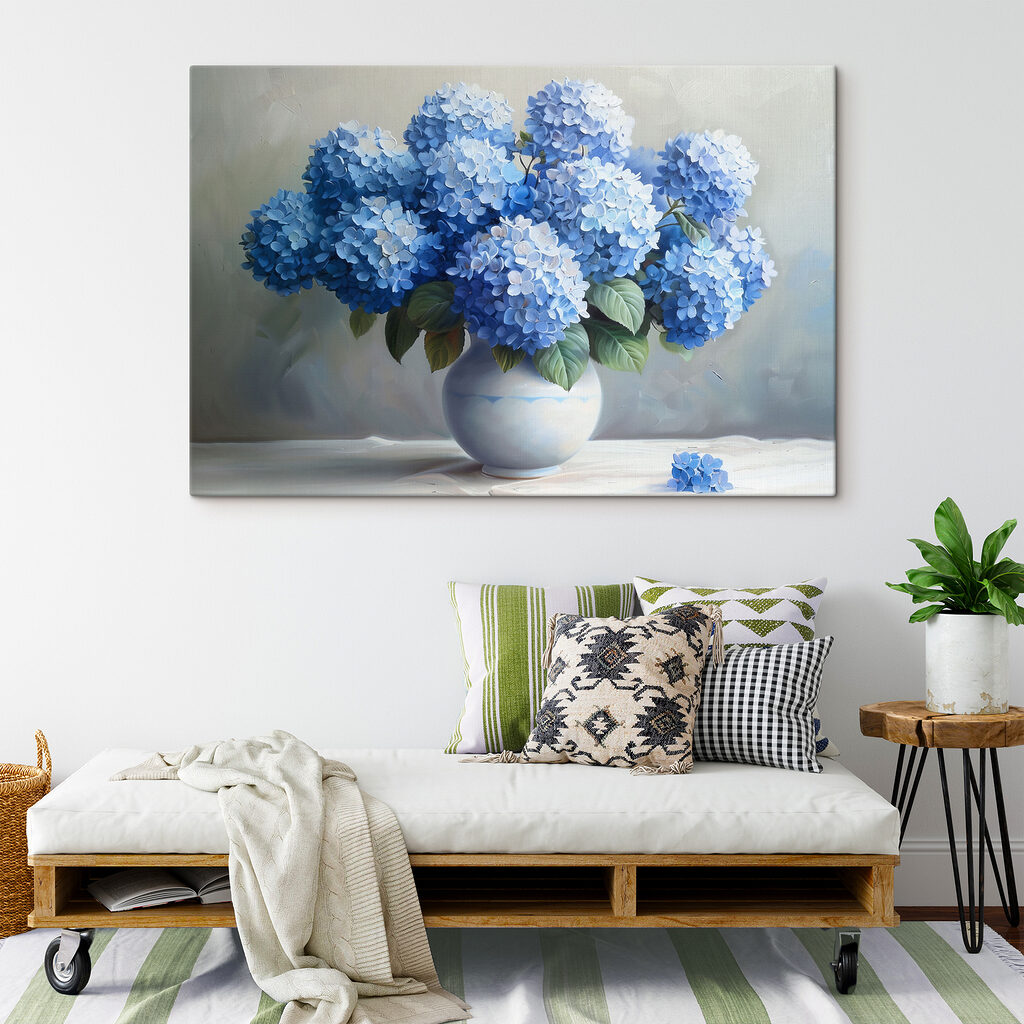 Hortensias au vase blanc — intérieur 2