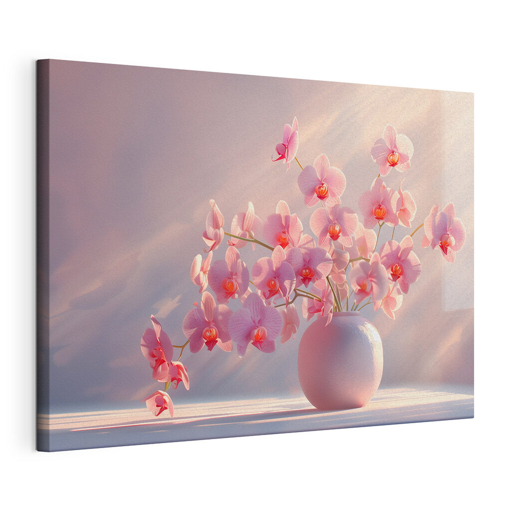 Orchidées roses, toile tendue et bord enveloppé