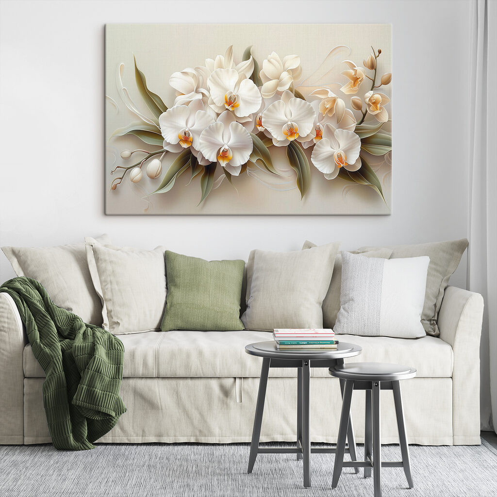 Orchidées blanches en courbes — intérieur 1
