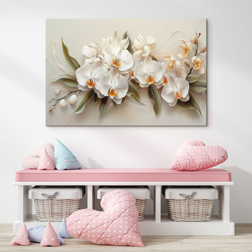 Orchidées blanches en courbes — intérieur 2