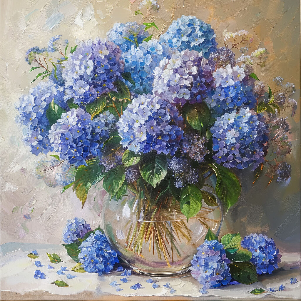 Hortensias bleu vif — motif complet